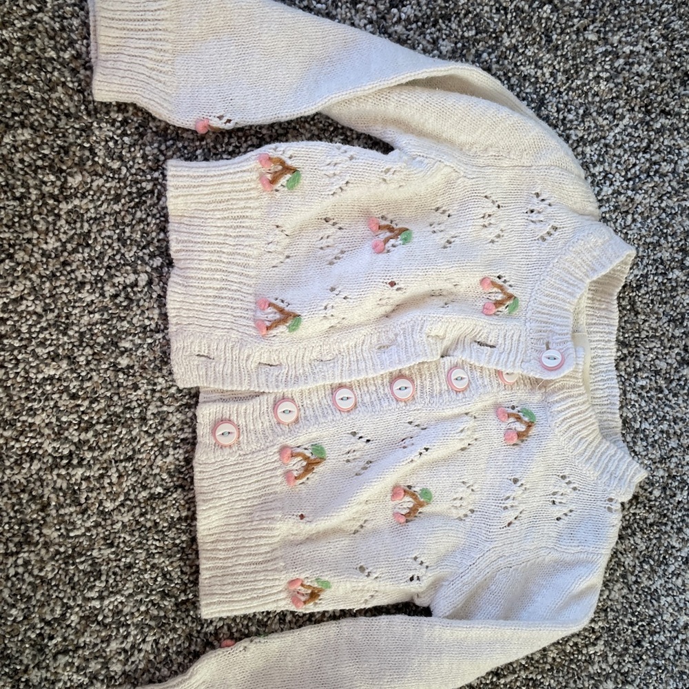 Kids Cream Floral Knit Cardigan
